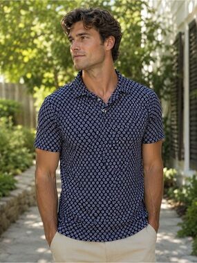 Ralph Lauren Navy Polo with Lilac Geometric Print